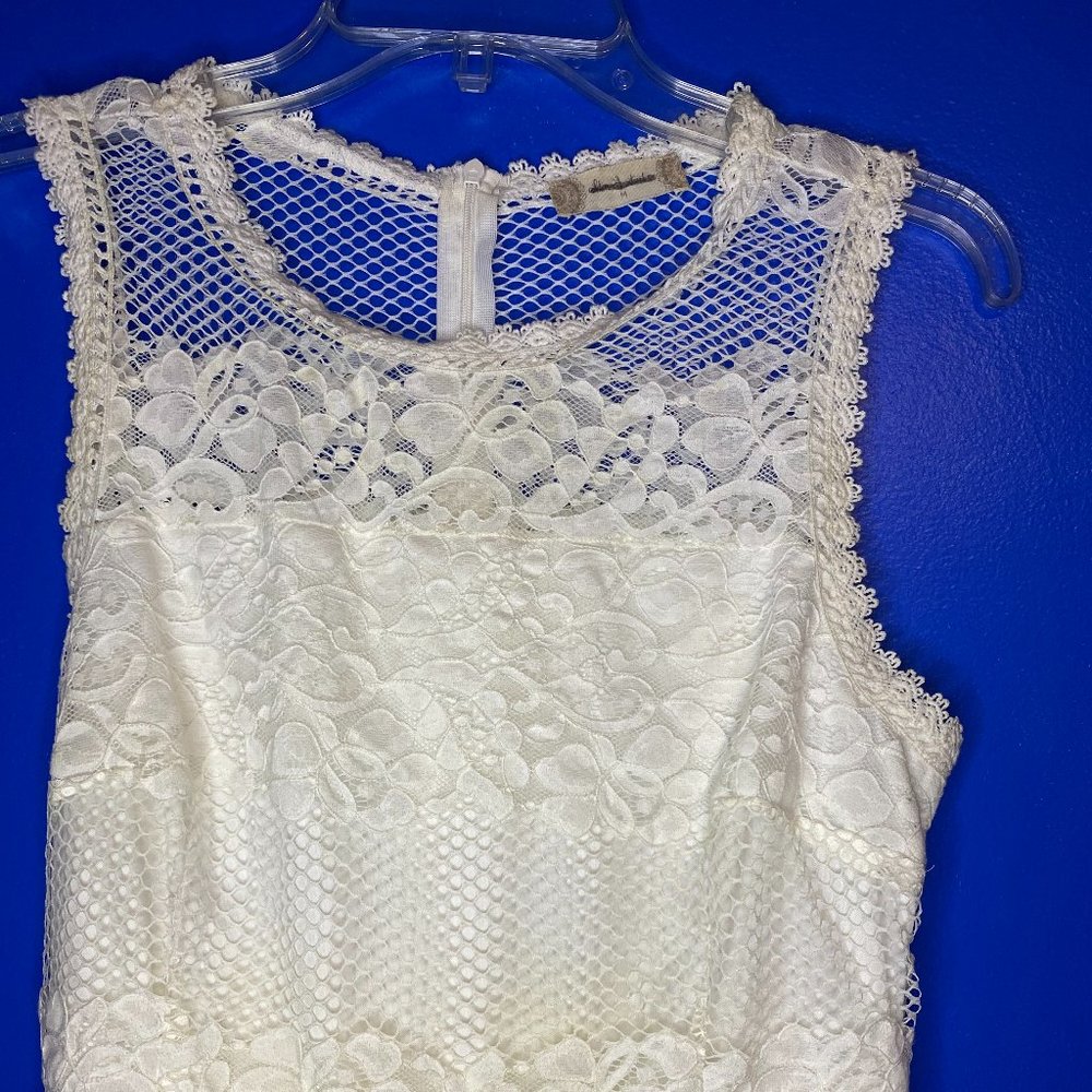 Altar’d State Cream Lace Boho Mini Dress Sleeveless Crochet Overlay - Picture 3 of 7